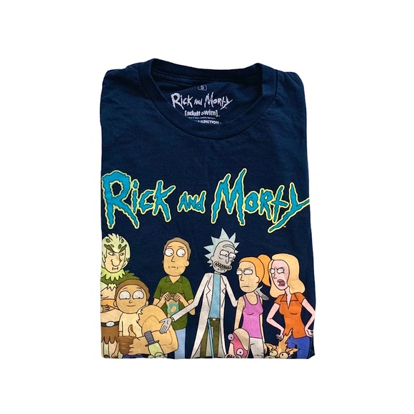 ❌SOLD❌ Cartoon Network Rick & Morty Mens Tshirt Short Sleeve Navy Blue Tee Small - Picture 2 of 6